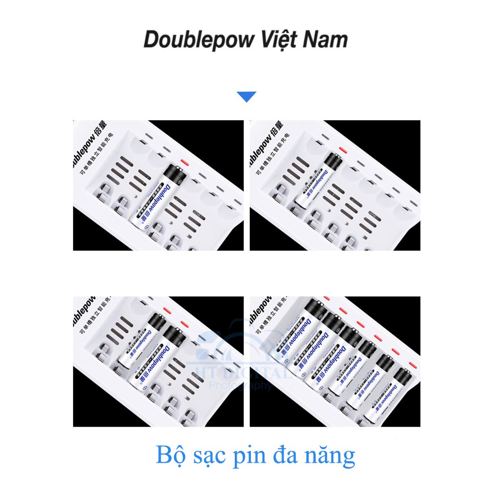 Bộ sạc pin AA/AAA Doublepow K206 với 6 khe cắm pin 2A 3A -Bộ Sạc Báo Đèn Khi Pin Đầy Thông Minh - công suất lớn chuyên k