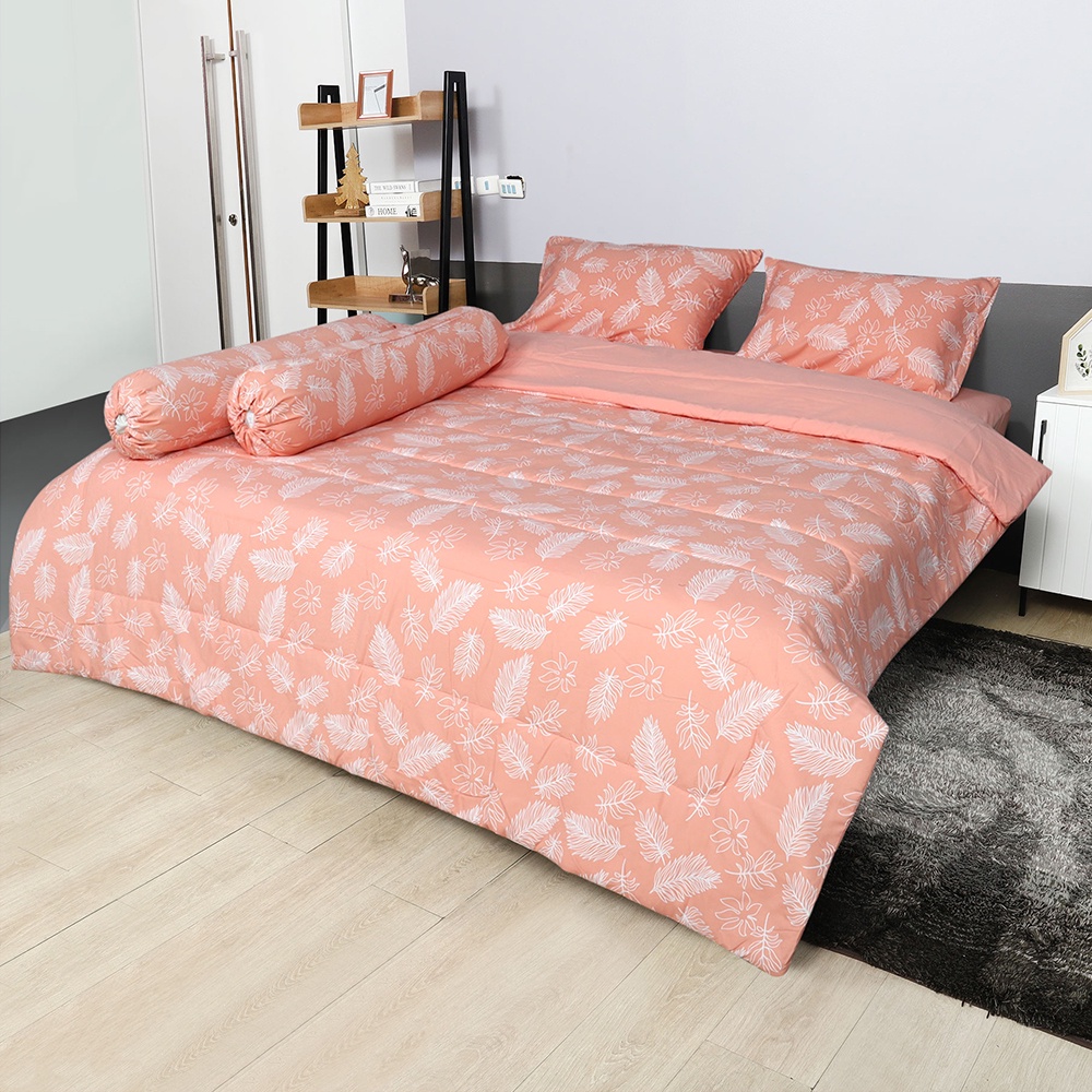HomeBase HLS Bộ chăn ga giường 6 món bằng Microfiber AURORA W152.4xD31xH198 Cm màu cam