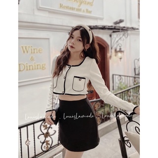 Set áo dạ croptop kèm chân váy
