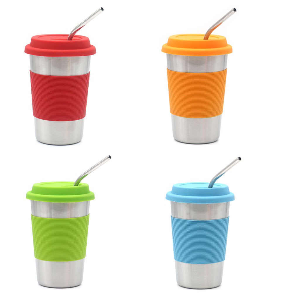 Tumbler with Straw Travel Mugs Straw Cup Stainless Steel Water Cup with Leakproof Lid Straws for Ice Cold Warm Drinking 500ml 4PCS 