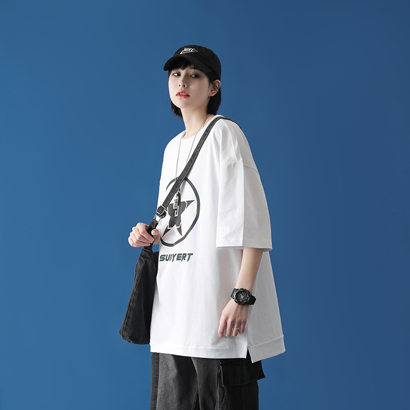 Áo thun nam nữ ngắn tay form rộng in phản quang ngôi sao năm cánh, chất thun cotton xịn mềm mát mặc mùa hè | BigBuy360 - bigbuy360.vn