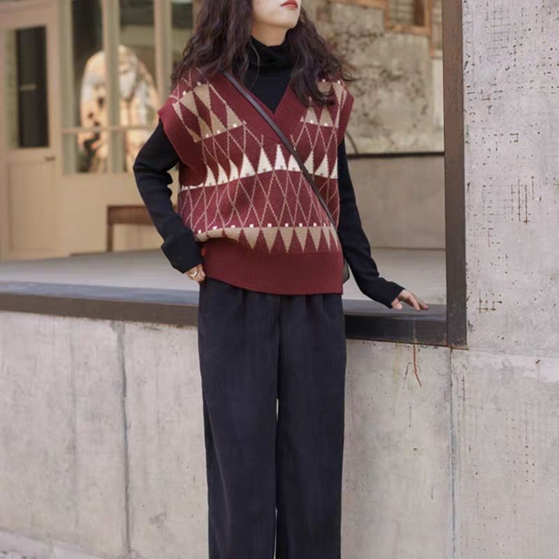 Áo sweater Dệt Kim Sát Nách Cổ Chữ v Dáng Rộng Màu Sắc retro Trẻ Trung | BigBuy360 - bigbuy360.vn