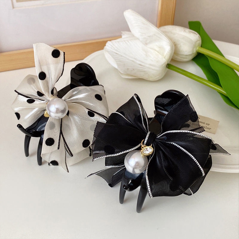 Kẹp Tóc Nơ Trắng Đen Cho Bé Gái