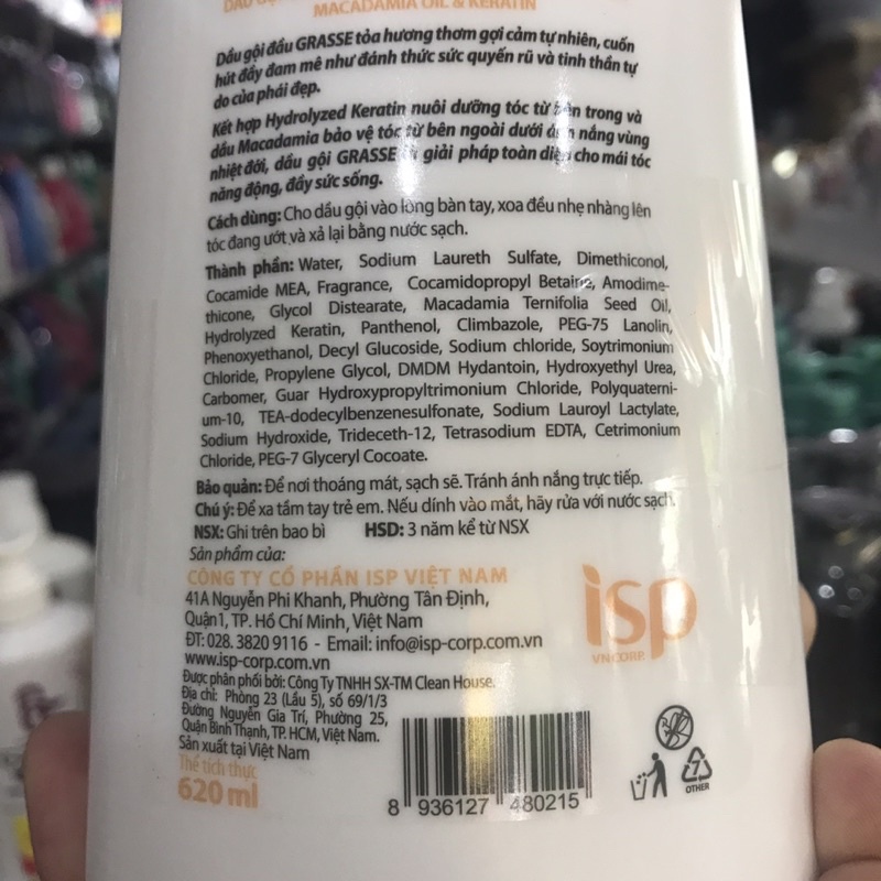 Dầu Gội Nước Hoa Phục Hồi Và Nuôi Dưỡng Tóc Grasse 620ml(có tặng)