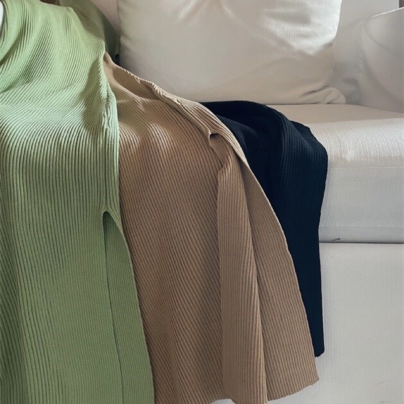 Đầm len cổ vuông tay ngắn xẻ 1 bên | BigBuy360 - bigbuy360.vn