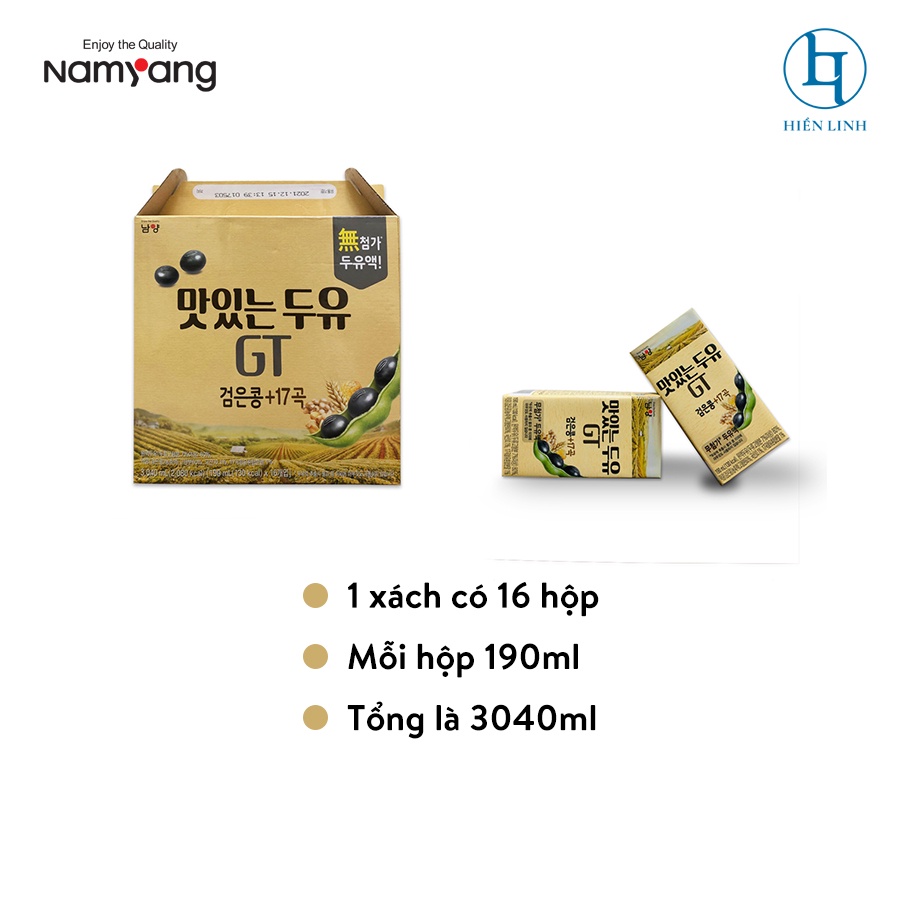 Sữa Hạt Đậu Nành Đen Và 17 Hạt Ngũ Cốc Namyang GT Nội Địa Hàn Quốc (1 thùng 16 hộp 190ml)