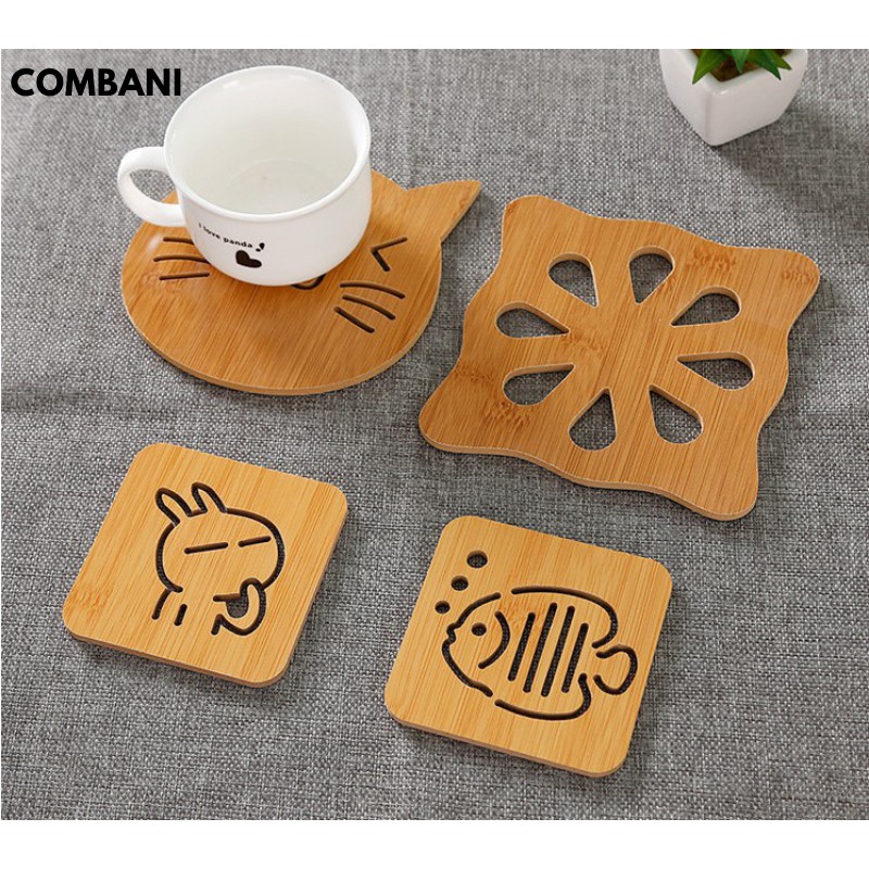 Lót Nồi, Lót Cốc Gỗ Cao Cấp Size 9,5x9,5cm 14,5x14,5cm Akii Home NB52