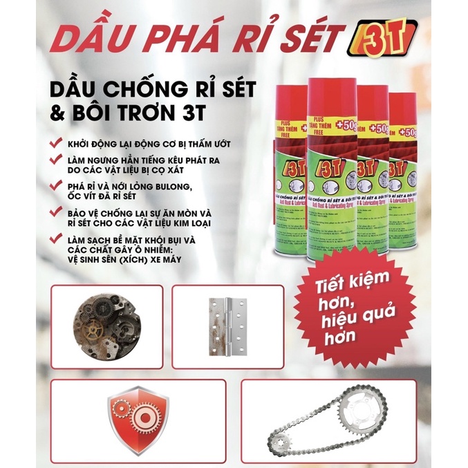 Dầu chống phá rỉ sét và bôi trơn 3T chuyên dụng cho ô tô xe máy