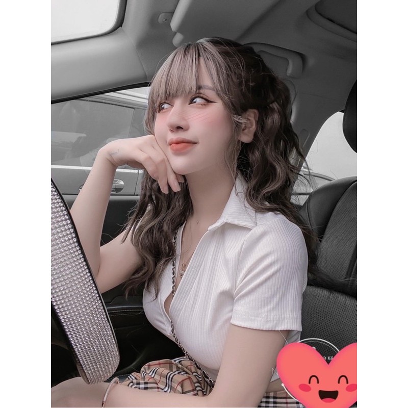 [Rẻ Vô Địch] Sét áo crt thun gân cổ bẻ mix chân váy kẻ bbr xếp ly  Chất thun gân mềm đep giãn 4c cv kẻ thô mềm