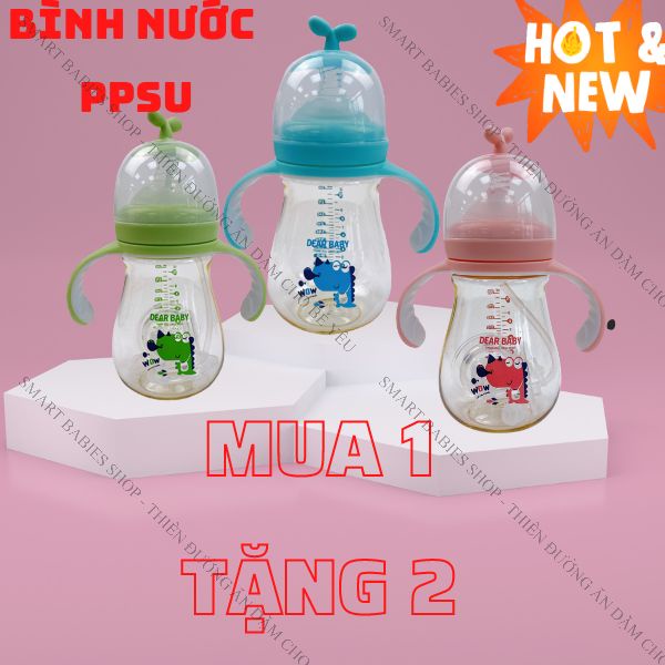 Bình tập uống nước chất liệu PPSU 3 trong 1 cho bé, 3 vòi thay thế
