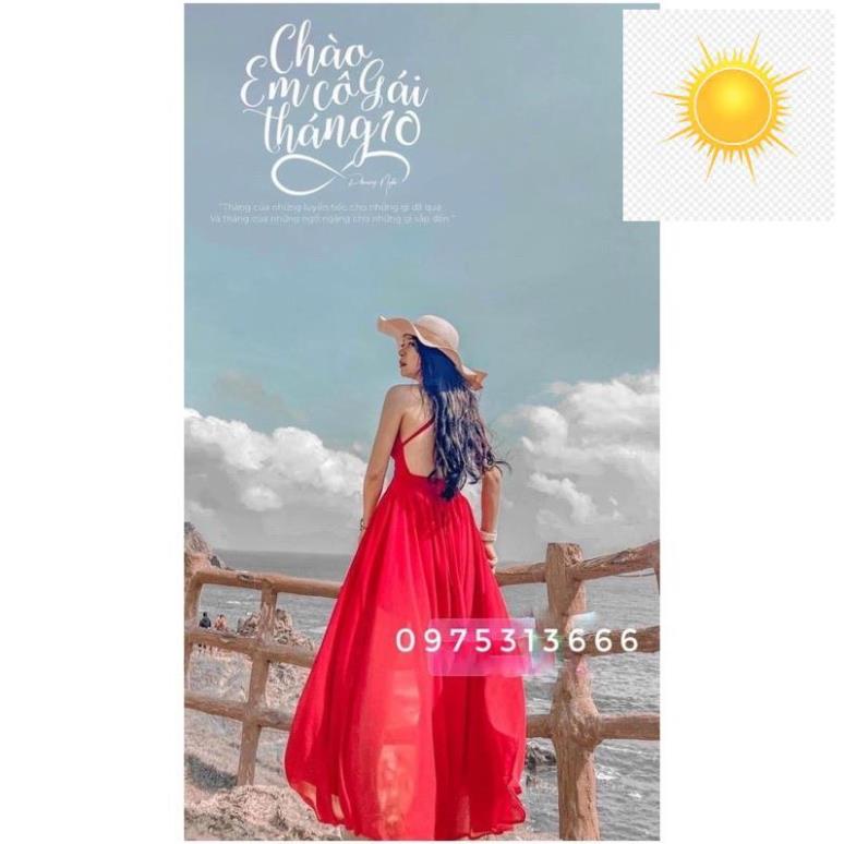 🍒☘ Váy Maxi Hở Lưng, Đầm Maxi Đi Biển V1388 Chất Voan Mềm Mát, Màu Vàng Xẻ Tà, Hack Dáng, Khoe Chân Dài Miên Man 🍒☘