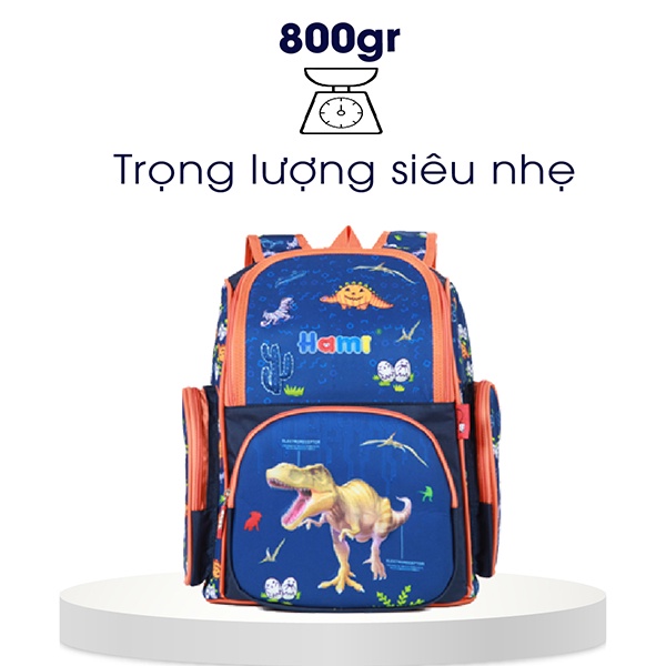 Balo học sinh chống gù Hami 1507 Khủng long, balo đi học cấp 1 cho bé trai siêu nhẹ, chống thấm nước