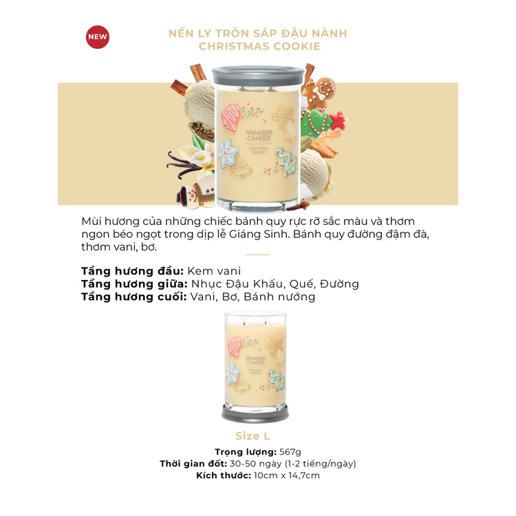 Nến ly tròn sáp đậu nành Yankee Candle size L (567g) - Christmas Cookie