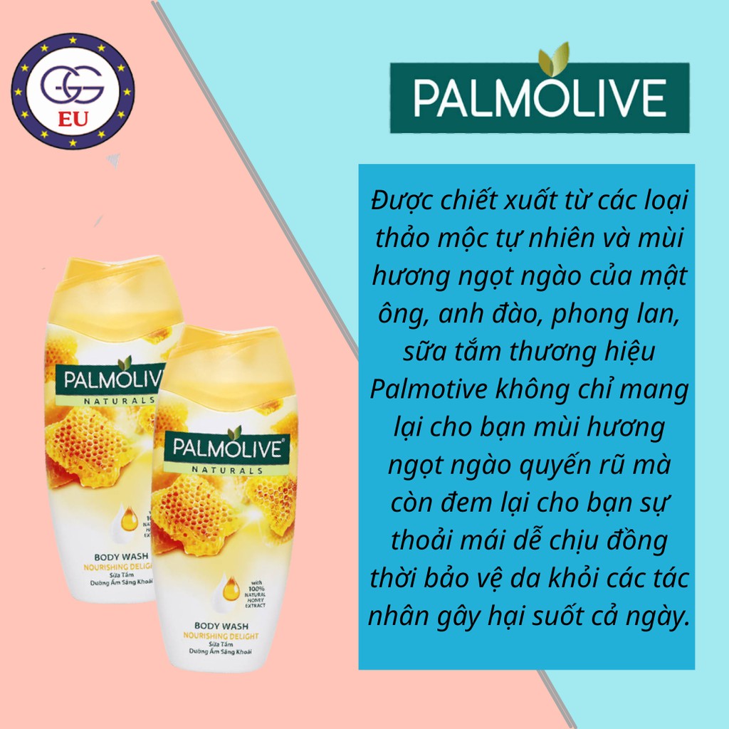 Sữa Tắm Palmolive cấp ẩm làm sáng, mịn da, chiết xuất thiên nhiên,  nội địa đức GGEU