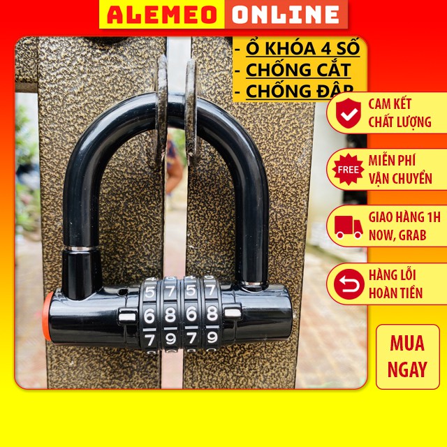 Ổ khóa chữ U chống trộm, chống cắt, khóa cửa, xe máy mật khẩu 4 mã số không cần chìa - Alemeo Online