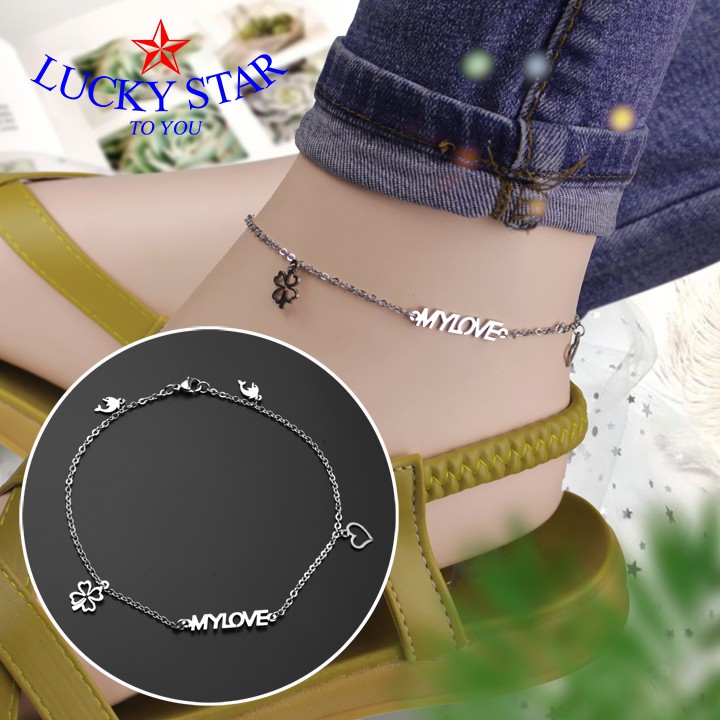 Lắc chân inox chữ Love quyến rũ phong cách