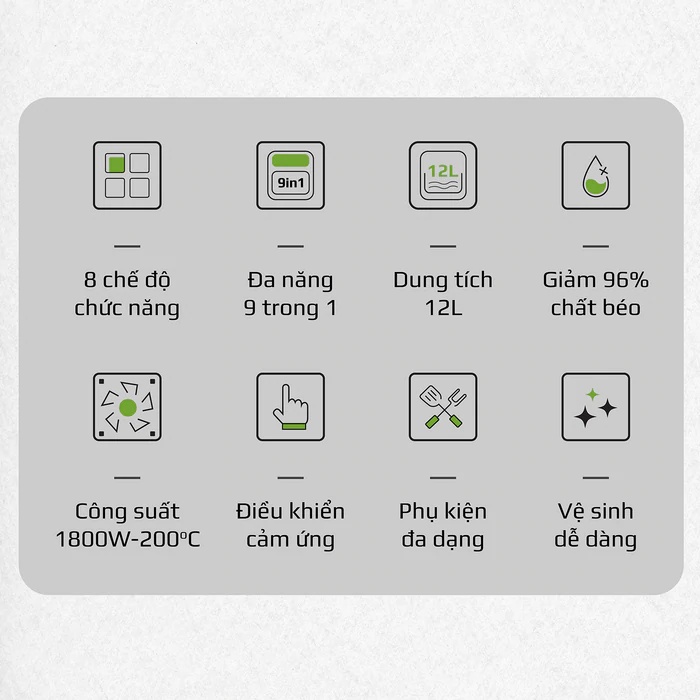 Nồi Chiên Không Dầu Olivo AF12 Dễ Dàng Vệ Sinh Với Nhiều Chế Độ Nướng Rã Đông Chuyên Nghiệp