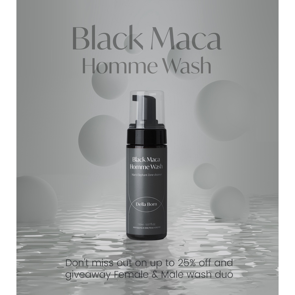Dung Dịch Vệ Sinh Nam Kháng Khuẩn, Sạch Sâu, Ngăn Mùi Della Born Black Maca Homme Wash 150ml