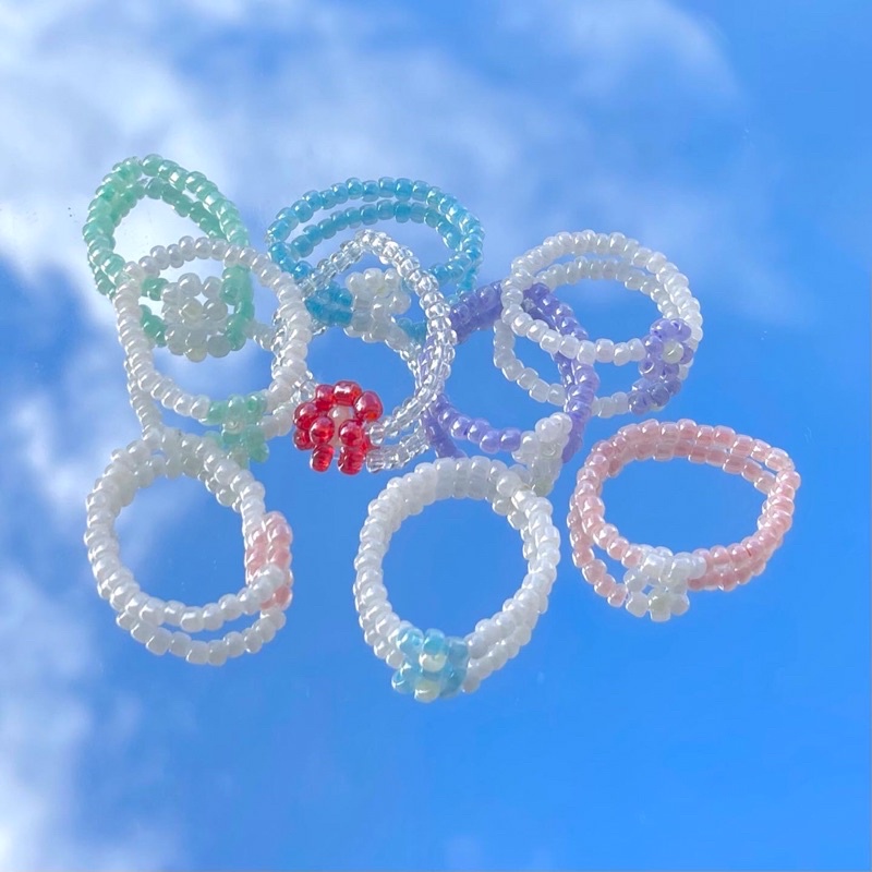 Handmade - Nhẫn hạt cườm hoa daisy
