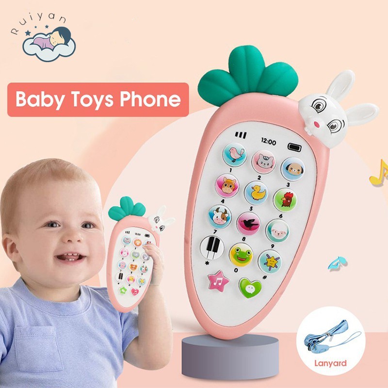 Điện thoại di động đồ chơi có đèn nhạc bọc silicon kèm 2 pin AAA có dây đeo thích hợp cho trẻ từ 0-1 tuổi