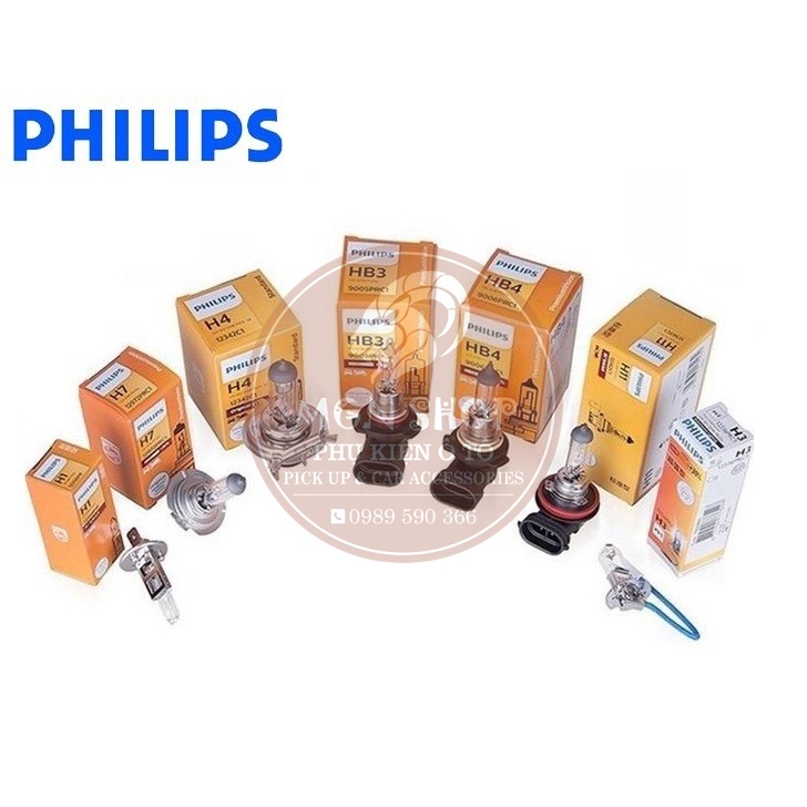 Đèn [Philips Halogen] [3200K] [H1 H3 H4 H7 H8 H9 H11 880 881 9005 9006 HB3 HB4 9012] [01 bóng/bộ]