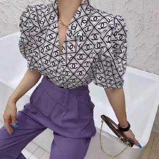 👕xiaoxiang áo sơ mi tay lửng cổ chữ v phong cách hàn quốc cá tính