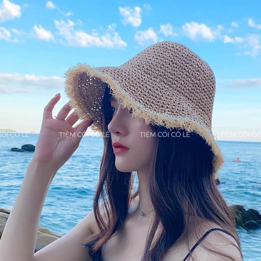 Nón cói mềm vành xước xinh xắn phụ kiện thời trang đi biển, chụp ảnh - Tiệm Cói Cô Lê