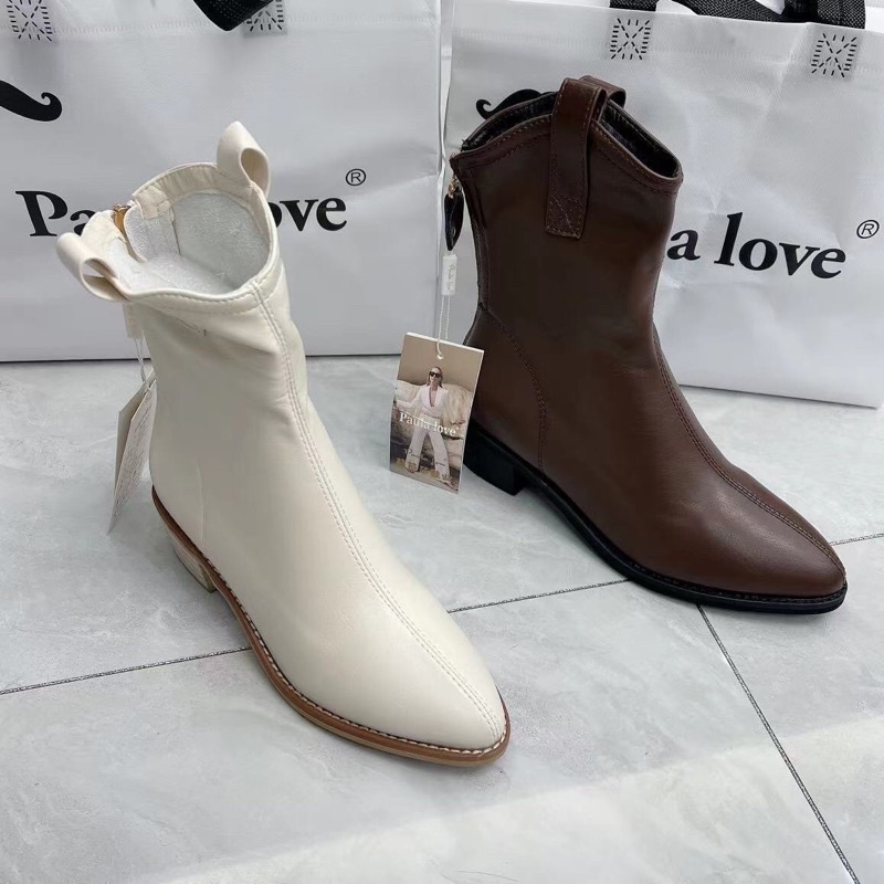 Giày Boot nữ cổ lửng da lì cao cấp bên trong lót nỉ, đế 4 phân phong cách Hàn Quốc 0686