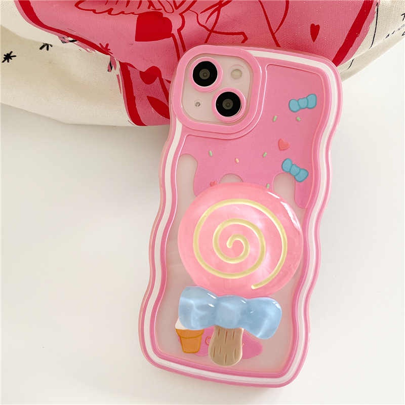 Ốp Điện Thoại TPU Mềm Trong Suốt Chống Rơi Có Giá Đỡ Hình Kẹo Mút Cho iPhone 11 12 13 14 Pro Max X XR XS Max 7plus 8plus