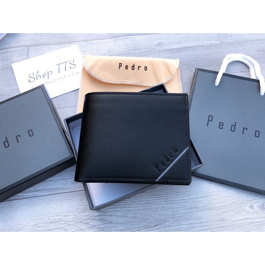 Ví/Bóp Da Nam Pedro Trơn Full Hộp Kèm Túi Xách Giấy Hãng
