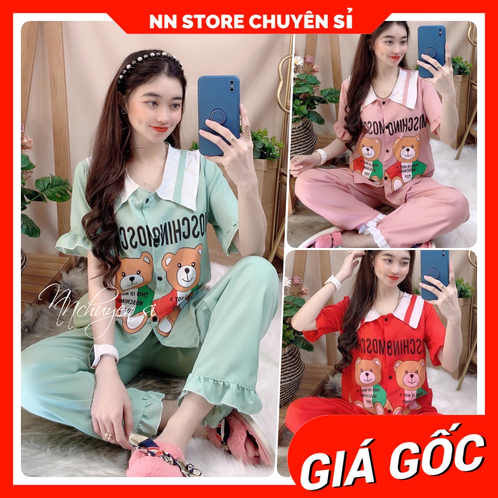 Đồ bộ nữ mặc nhà chất kate mềm mịn in hình gấu dễ thương DBKIHTN47