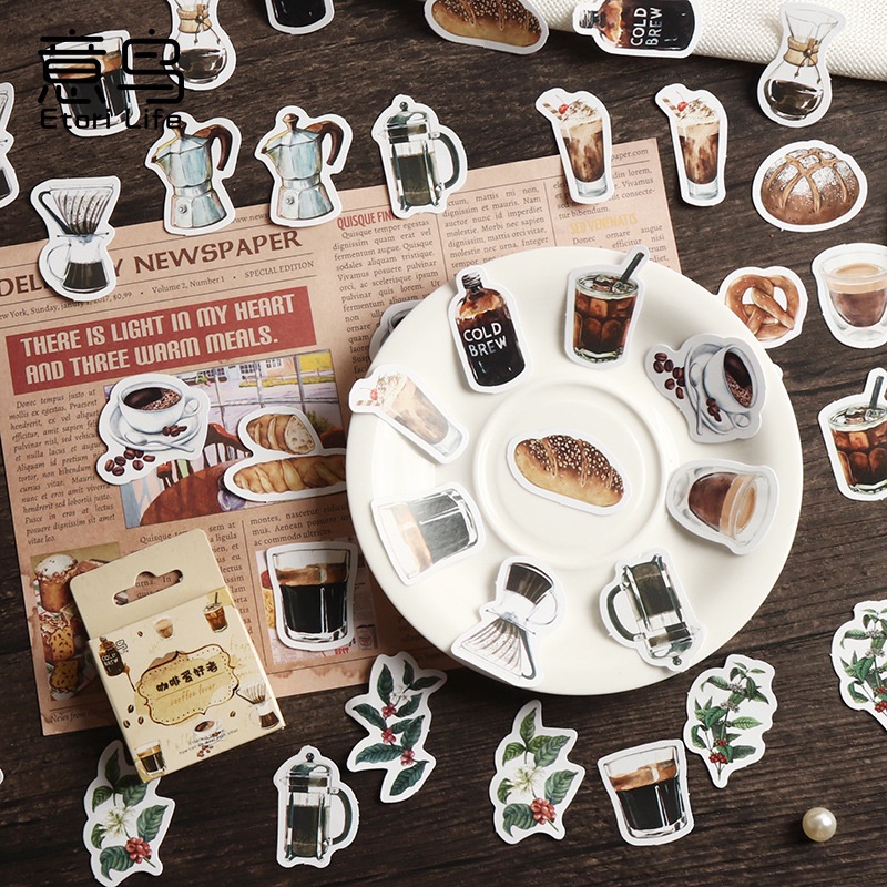 Hộp 46 sticker hình dán chủ đề cà phê coffee lover