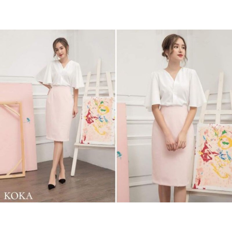 M42-Chân váy bút chì suông hồng pastel 2 lớp tới gối | BigBuy360 - bigbuy360.vn