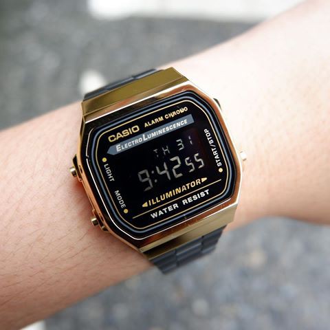 ĐỒNG HỒ CASIO ĐIỆN TỬ A168 GOLD BLACK NAM NỮ DÂY KIM LOẠI KHÔNG GỈ CHỐNG NƯỚC