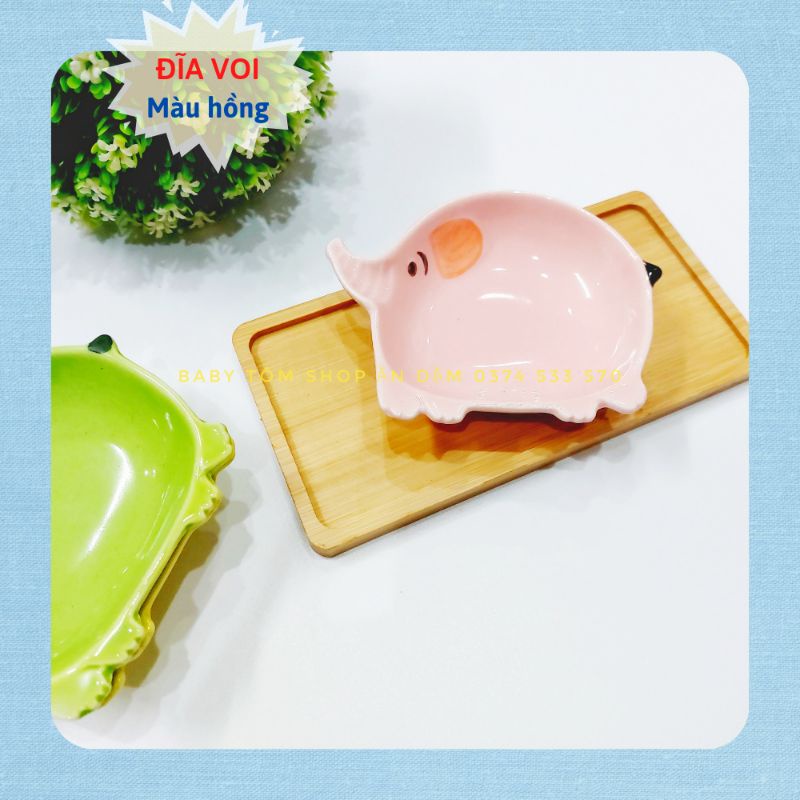 Đĩa gốm sứ cho bé ăn dặm hình Voi, Thỏ, dung tích 70ml,Baby Tôm