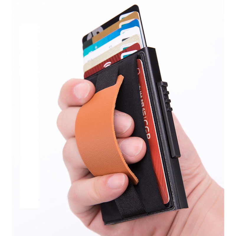 HYX Metal RFID Blocking Pop-Up Bank Credit Card Holder Portable Anti Theft Card Clip Case Bag