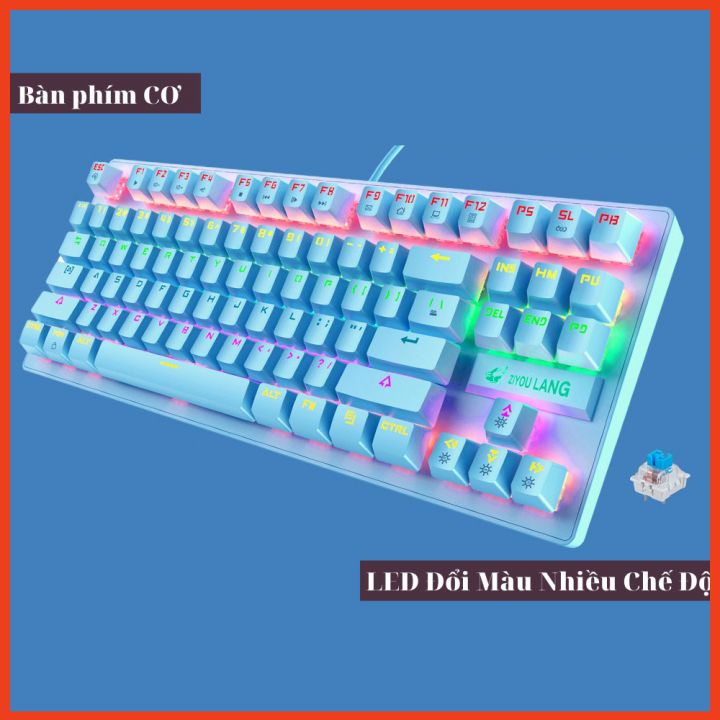 Bàn Phím Cơ Blue Switch Gaming LED RGB 10 Chế Độ, Bàn Phím Máy Tính K2 Có Dây Laptop