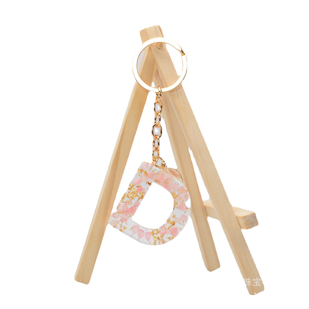 Mới Móc Khóa Nhựa epoxy Họa Tiết Chữ Cái Tiếng Anh Màu Hồng Ánh Vàng