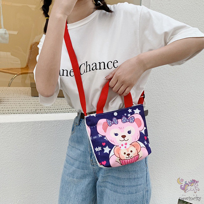 Túi Xách Đeo Vai Vải Bạt Họa Tiết Hoạt Hình Phong Cách Hàn Quốc Đáng Yêu Dành Cho Trẻ