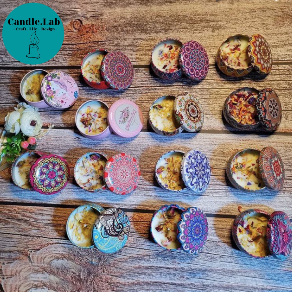Nến thơm hoa khô - Nến thơm phòng thổ cẩm candle cup hoa khô handmade vnxk bath body works, sáp thơm phòng tinh dầu