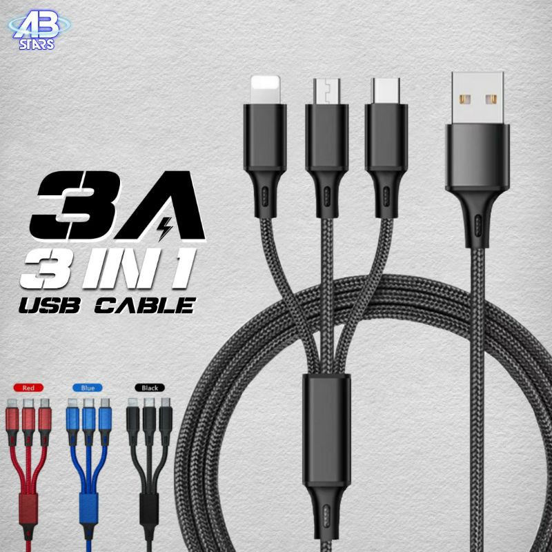 Dây Cáp Sạc Truyền Dữ Liệu 3 Trong 1 Micro Usb Type-c 1.2m Jm Màu Xanh Dương / Đỏ / Đen