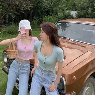 Áo croptop nút cuốn biên ( KÈM HÌNH THẬT )
