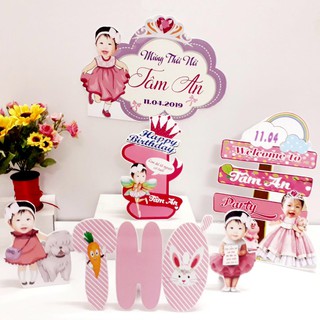 Set chibi phụ kiện để bàn trang trí sinh nhật thôi nôi đầy tháng bé trai bé gái thỏ