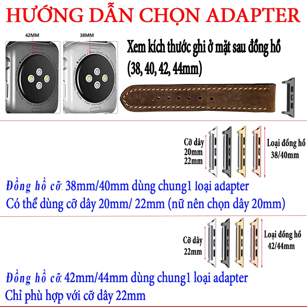 Adapter đ/hồ táo(02 chiếc)-biến dây đ/hồ thường thành dây đ/hồ táo-Bụi Leather