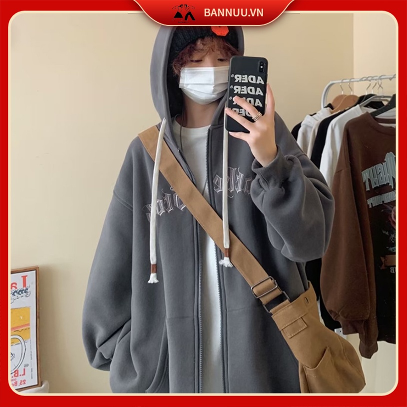 Áo Khoác dây kéo Có Mũ Trùm In Chữ Đơn Giản Cá Tính Phong Cách Hàn Quốc áo hoodie dây kéo Cổ Điển Dành áo khoác hoodie Nam Nữ