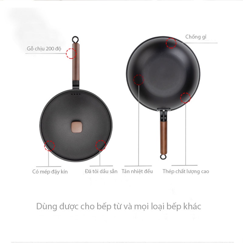 Chảo Thép Carbon Cooker King Thấm Nitơ Chống Dính Wok 32cm Sâu Lòng
