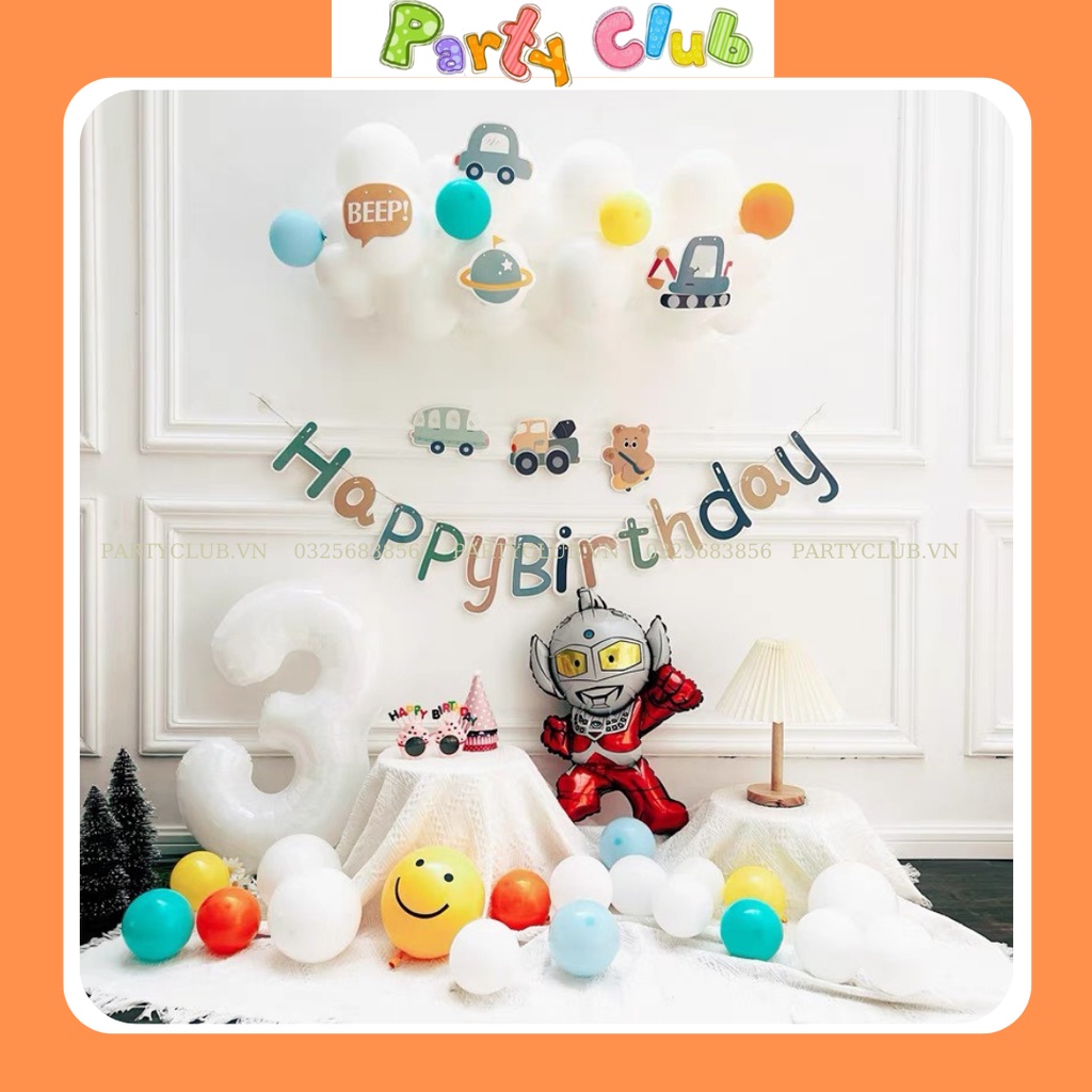 Set trang trí sinh nhật hình xe ô tô cho bé