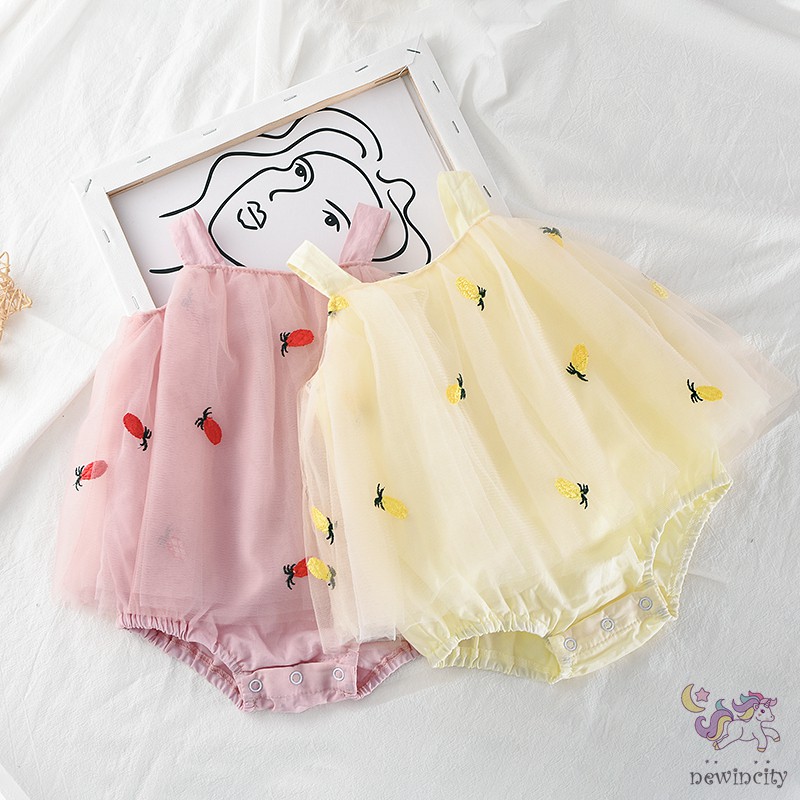 Bộ Áo Liền Quần Dạng Đầm In Họa Tiết Trái Cây Dành Cho Bé Gái