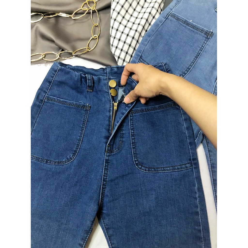 Quần jean lửng hot hit 2 nút 2 túi ngang 2 bên xinh ảnh thật xinh