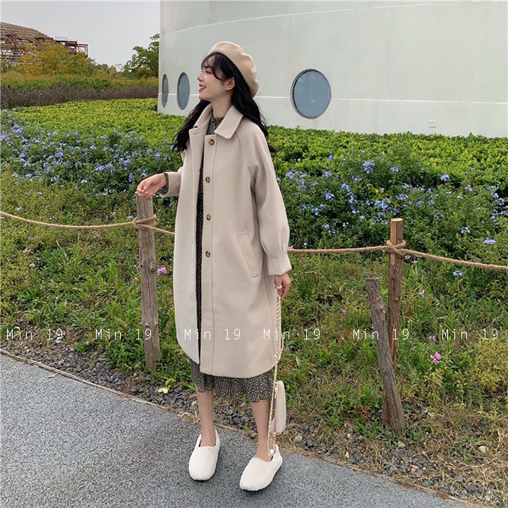 Áo dạ dáng dài MIN19 áo vest nữ blazer công sở Hàn Quốc 2 lớp form rộng bigsize túi nắp cá tính màu be sữa thời trang | BigBuy360 - bigbuy360.vn